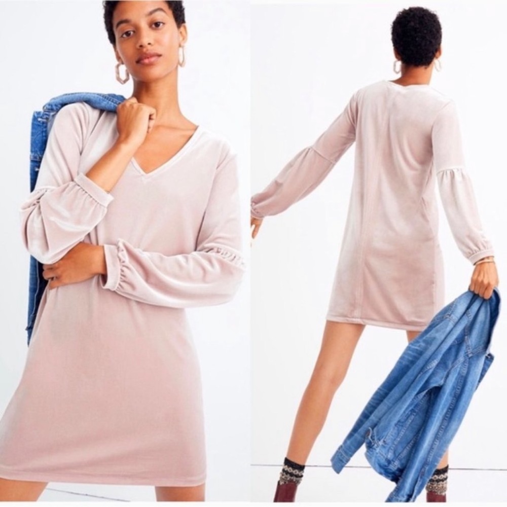 Madewell Balloon Sleeve Velvet Pink Dress NWT XXS
